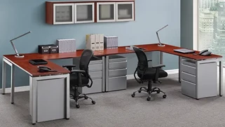 Workstations PBD Furniture 144in x 72in On Task 2 Person Workstation with Hutches & Storage Set