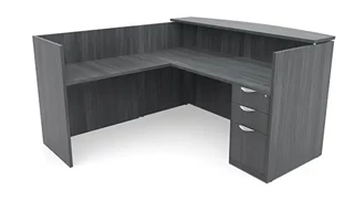 Reception Desks - L Shaped PBD Furniture 72in x 72in L-Shaped Reception Desk with Single Pedestal Laminate Transaction Counter