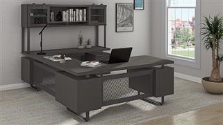 U Shaped Desks Office Source 72in x 102in Double Pedestal U-Desk with Dual Storage and Hutch