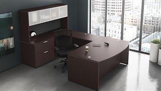 U Shaped Desks Office Source Bow Front U-Desk with Lateral and Glass Door Hutch