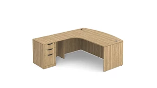 L Shaped Single Pedestal Desks PBD Furniture L-Shaped Desk 71in x 78in Bow Front with Corner Extension