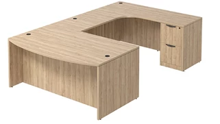 U Shaped Double Pedestal Desks PBD Furniture Bow-Front U-Desk 66in W x 102in D with Double 2 Drawer Pedestals