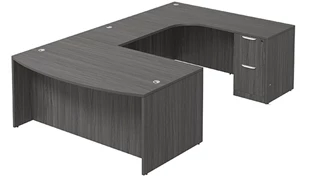 U Shaped Double Pedestal Desks PBD Furniture Bow-Front U-Desk 66in W x 114in D with Double 2 Drawer Pedestals