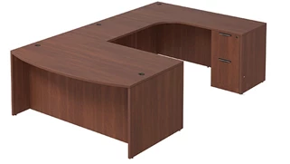 U Shaped Double Pedestal Desks PBD Furniture Bow-Front U-Desk 66in W x 108in D with Double 2 Drawer Pedestals