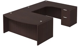 U Shaped Double Pedestal Desks PBD Furniture Bow-Front U-Desk 66in W x 120in D with Double 2 Drawer Pedestals