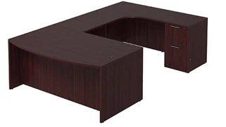 U Shaped Double Pedestal Desks PBD Furniture Bow-Front U-Desk 71in W x 107in D with Double 2 Drawer Pedestals