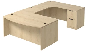 U Shaped Double Pedestal Desks PBD Furniture Bow-Front U-Desk 71in W x 112in D with Double 2 Drawer Pedestals