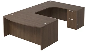 U Shaped Double Pedestal Desks PBD Furniture Bow-Front U-Desk 71in W x 119in D with Double 2 Drawer Pedestals