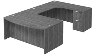 U Shaped Double Pedestal Desks PBD Furniture Bow-Front U-Desk 71in W x 125in D with Double 2 Drawer Pedestals