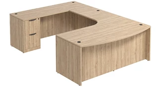 U Shaped Double Pedestal Desks PBD Furniture Bow-Front U-Desk 72in W x 102in D with Extension and 2 Pedestals