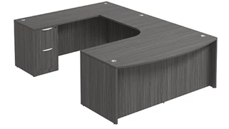 U Shaped Single Pedestal Desks PBD Furniture Bow-Front U-Desk File 72in W x 114in D with Extension and 1 Pedestal