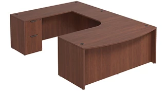 U Shaped Double Pedestal Desks PBD Furniture Bow-Front U-Desk 72in W x 107in D with Extension and 2 Pedestals