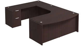 U Shaped Double Pedestal Desks PBD Furniture Bow-Front U-Desk 72in W x 119in D with Extension and 2 Pedestals