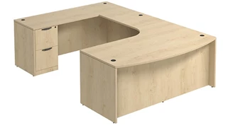 U Shaped Double Pedestal Desks PBD Furniture Bow-Front U-Desk 71in W x 120in D with Curve Corner and Two 2 Drawer Pedestals