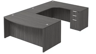U Shaped Double Pedestal Desks PBD Furniture Bow-Front U-Desk 66in W x 102in D with Two 3 Drawer Pedestals