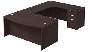 U Shaped Double Pedestal Desks PBD Furniture Bow-Front U-Desk 66in W x 108in D with Two 3 Drawer Pedestals