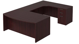 U Shaped Double Pedestal Desks PBD Furniture Bow-Front U-Desk 66in W x 114in D with Two 3 Drawer Pedestals