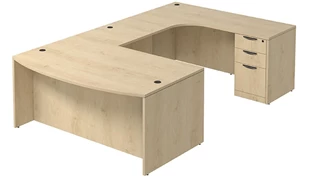 U Shaped Double Pedestal Desks PBD Furniture Bow-Front U-Desk 66in W x 120in D with Two 3 Drawer Pedestals