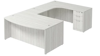 U Shaped Double Pedestal Desks PBD Furniture Bow-Front U-Desk 71in W x 119in D with Double 3 Drawer Pedestals