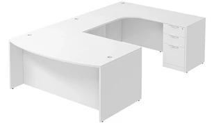 U Shaped Double Pedestal Desks PBD Furniture Bow-Front U-Desk 71in W x 125in D with Double 3 Drawer Pedestals