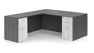 L Shaped Double Pedestal Desks PBD Furniture 72in x 83in Two Tone Double Pedestal L-Shaped Desk