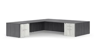 L Shaped Double Pedestal Desks PBD Furniture 72in x 83in Two Tone Double Pedestal L-Shaped Desk