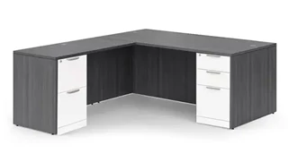 L Shaped Double Pedestal Desks PBD Furniture 72in x 83in Two Tone Double Pedestal L-Shaped Desk