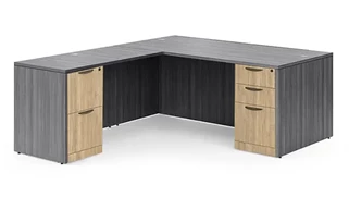 L Shaped Double Pedestal Desks PBD Furniture 72in x 83in Two Tone Double Pedestal L-Shaped Desk