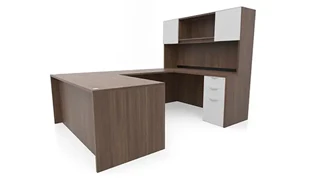 U Shaped Desks with Hutch PBD Furniture 72in x 96in Two Tone Double Pedestal U-Desk with Door Hutch