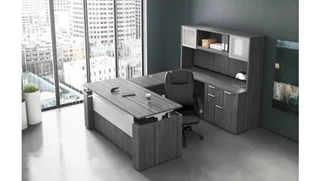 Standing Desks - Electronically Adjustable PBD Furniture U Shaped Standing Desk with Hutch