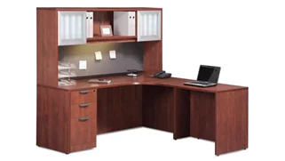 L Shaped Desks with Hutch PBD Furniture 71in x 66in Curve Corner Slim Single BBF Ped L-Desk - 2 Glass Door Hutch