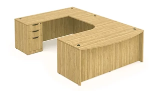 U Shaped Desks Office Source Furniture 72in x 119in Single BBF Pedestal, Bow Front U-Desk with Extension