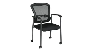 Lobby & Guest Chairs - Metal WFB Designs Mesh Back Visitor Chair with Casters and Black Fabric Padded Seat