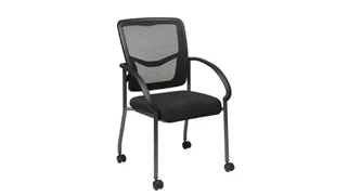 Lobby & Guest Chairs - Metal WFB Designs Mesh Back Visitor Chair with Casters and Black Fabric Padded Seat