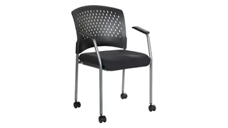 Lobby & Guest Chairs - Metal WFB Designs Plastic Vent Back Guest Chair with Arms, Casters and Black Fabric Seat