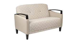 Sofas WFB Designs Sofa with Espresso Wood Accents in Premium Fabrics or Two-Tone Fabric
