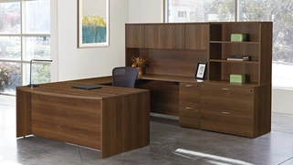 U Shaped Desks WFB Designs Standard Bow Front U-Desk with Hutch and Lateral-Display Combo