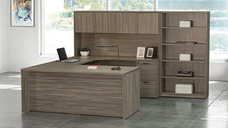 U Shaped Desks with Hutch WFB Designs Double Pedestal U-Desk with Hutch and Bookcase