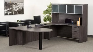 U Shaped Desks with Hutch WFB Designs Bullet U-Desk with Curve Corner Credenza and Glass Hutch