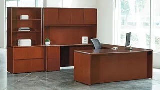 U Shaped Desks with Hutch WFB Designs Extended Bow Front Curve Corner U-Desk with Hutch and Lateral/Display Combo