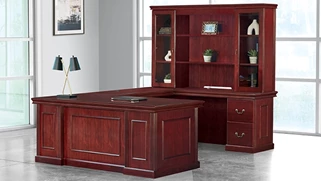 Wood Veneer Desks WFB Designs 72in x 108in Double Pedestal Wood Veneer U-Desk with Storage Hutch