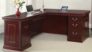 Wood Veneer Desks WFB Designs 66in x 78in Double Pedestal Wood Veneer L-Desk