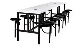 Standing Height Conference Tables Regency Furniture Standing Height Collaborative Table 141in x 31.25in with 12 Metal Swivel Stools