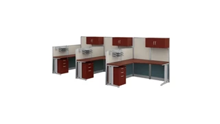 Cubicles Regency Furniture 63in H x 193in W 3 Person L-Shaped Cubicle Panel Workstation with Storage