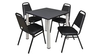 Cafeteria Tables Regency Furniture 30in Square Breakroom Table- Gray/ Chrome & 4 Restaurant Stack Chairs- Black