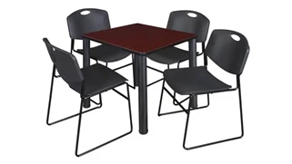 Cafeteria Tables Regency Furniture 30in Square Breakroom Table- Mahogany/ Black & 4 Zeng Stack Chairs