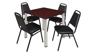 Cafeteria Tables Regency Furniture 30in Square Breakroom Table- Mahogany/ Chrome & 4 Restaurant Stack Chairs- Black