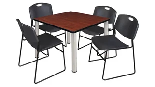 Cafeteria Tables Regency Furniture 36in Square Breakroom Table- Cherry/ Chrome & 4 Zeng Stack Chairs