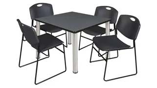 Cafeteria Tables Regency Furniture 36in Square Breakroom Table- Gray/ Chrome & 4 Zeng Stack Chairs