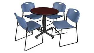 Cafeteria Tables Regency Furniture 30in Round Breakroom Table- Mahogany & 4 Zeng Stack Chairs
